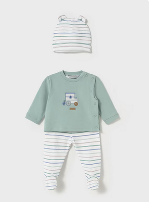 Mayoral 1557 Baby Boy’s LS Top, Pant & Beanie Set 3PC/JADE