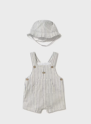 Mayoral 190 1601 Baby Boy Overalls,Polo & Hat 3PC/ WHITE/BLUE STRIPES