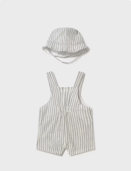Mayoral 190 1601 Baby Boy Overalls,Polo & Hat 3PC/ WHITE – Blue Stripes