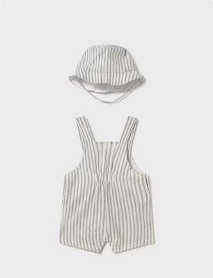 Mayoral 190 1601 Baby Boy Overalls,Polo & Hat 3PC/ WHITE/BLUE STRIPES