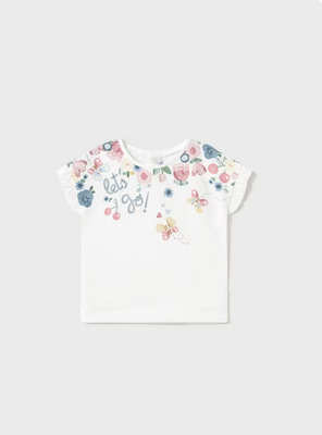 Mayoral 1048 Girl’s Flower Print & Ruffled Sleeve T-Shirt & Pink Short