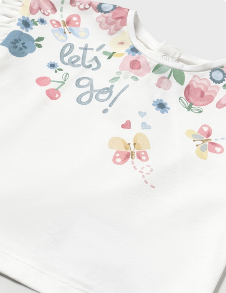 Mayoral 1048 Girl’s Flower Print & Ruffled Sleeve T-Shirt & Pink Short
