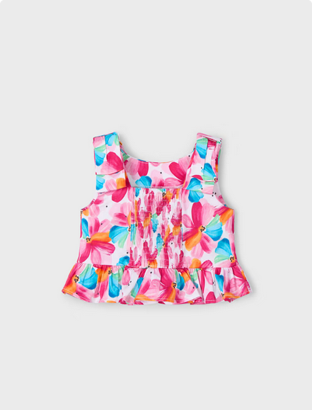 Mayoral 3023 Girl’s Flower Print Peplum Top – Magenta