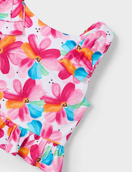 Mayoral 3023 Girl’s Flower Print Peplum Top – Magenta