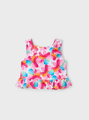 Mayoral 3023 Girl’s Flower Print Peplum Top/ MAGENTA