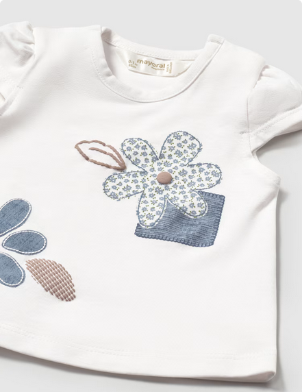 Mayoral 1070 Baby Girl’s Flower Top & Legging 2PC/ WHITE – Denim