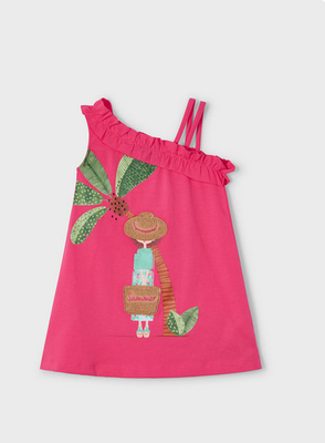 Mayoral 3937 Girl’s Youth Straw Embroidery Dress/ PEONIA