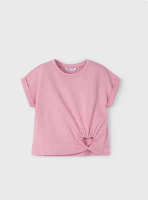 Mayoral 3006 Girl’s Short Sleeve Heart Cutout T-Shirt – Rosado