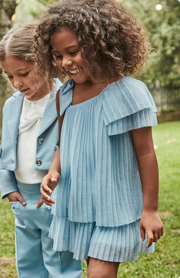 Mayoral 3912 Short Sleeve Pleated Shimmer Dress – Cielo