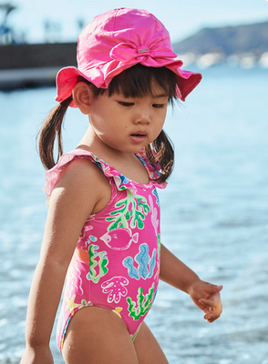 Mayoral 1742 Girl’s Youth Coral & Sea Animal Print Swimsuit/ FUSCIA