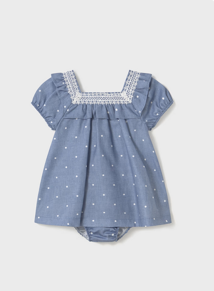 Mayoral 1919 Girl's Polka Dot Dress and Diaper Cover Set 2PC – Azul