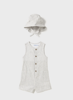Mayoral 1643 Baby Boy's Dungaree & Bucket Hat Set 2PC/90 NATURAL