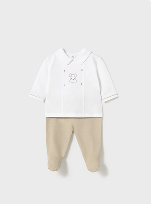 Mayoral 1558 Baby’s White LS Embroidery Top & Leg Warmer Set/