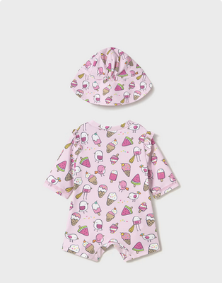 Mayoral 1619 Baby Girl's Swim Bodysuit & Hat Set/2PC/