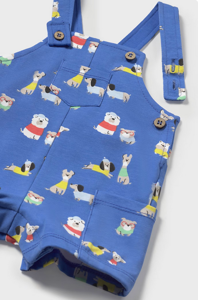 Mayoral 1624 Dogs Overall Top & Hat Set/3PC