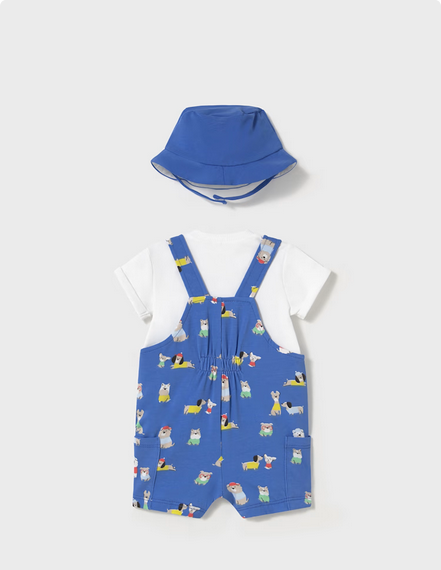 Mayoral 1624 Dogs Overall Top & Hat Set/3PC