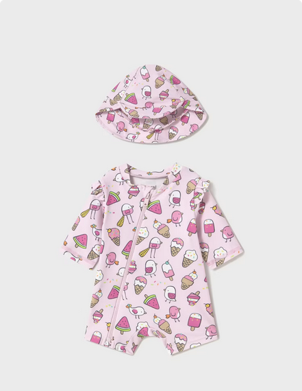 Mayoral 1619 Baby Girl's Swim Bodysuit & Hat Set/2PC