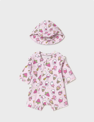 Mayoral 1619 Baby Girl's Swim Bodysuit & Hat Set/2PC/