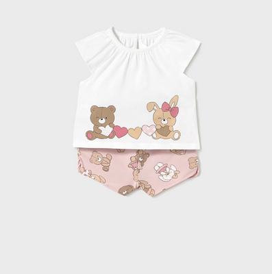 Mayoral 1671 Baby Girl's Bear&Bunny Top & Short Set 2PC