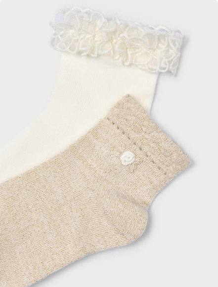 Mayoral 10912 Girls Junior Floral Trim Socks /2PC