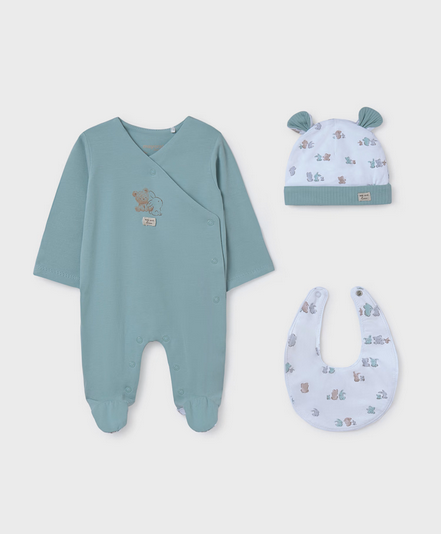 Mayoral 9907 Unisex Onesie Bib & Hat 3PC