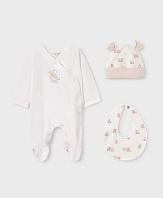 Mayoral 9907 Unisex Onesie Bib & Hat 3PC/