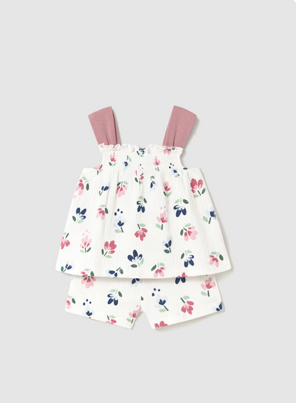 Mayoral 1230 Girls’s Flower Print Top & Bottom Set 2PC – Rosado