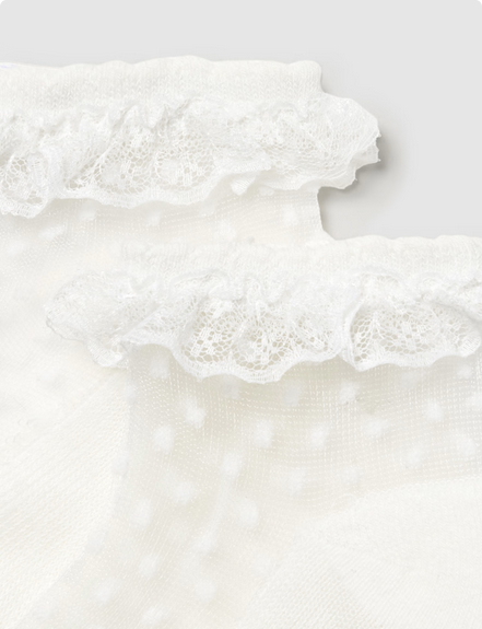 Mayoral 10873 Baby Girl’s Polka Dot Mesh & Lace Frill Plumeti Socks