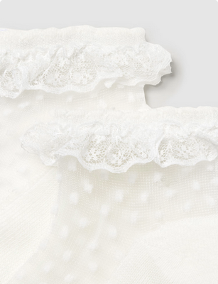 Mayoral 10873 Baby Girl’s Polka Dot Mesh & Lace Frill Plumeti Socks/