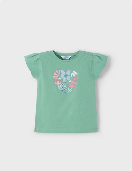 Mayoral 3015 Girl Embroidered Heart T-Shirt/ Menta