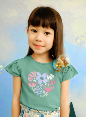 Mayoral 3015 Girls Embroidered Heart T-Shirt/ Menta