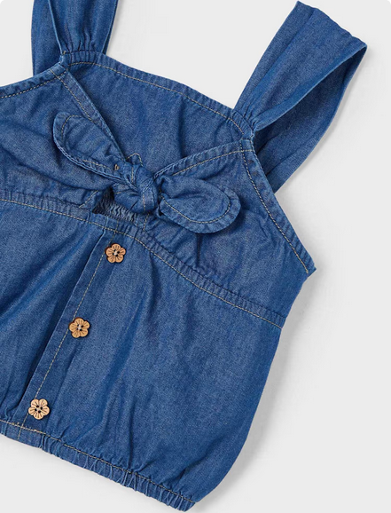 Mayoral 3057 Girl’s Junior Flower Buttons&Bow Denim Top – Medio