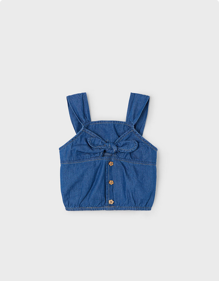 Mayoral 3057 Girl’s Junior Flower Buttons&Bow Denim Top – Medio