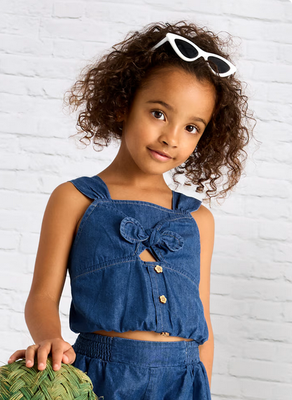 Mayoral 3057 Girl’s Youth Flower Buttons&Bow Denim Top – Medio