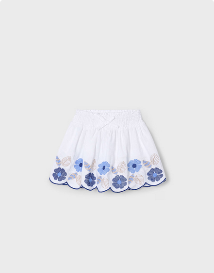 Mayoral 3903 Girls Embroidered Skirt w/Blue Flowers – Blanco