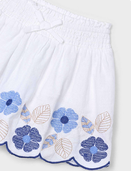 Mayoral 3903 Girls Embroidered Skirt w/Blue Flowers – Blanco