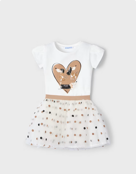 Mayoral 3946 Girls Junior Short Sleeve Doggie Top & Skirt 2PC