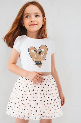 Mayoral 3946 Girls Junior Short Sleeve Doggie Top & Skirt 2PC