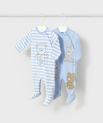 Mayoral 1709 Baby Boy’s S Teddy & Bunny Footed Onesie /