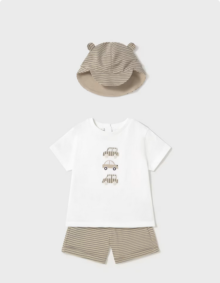 Mayoral 1651 Baby Boy’s Short Sleeve T-Shirt, Short, & Hat 3 PC Set