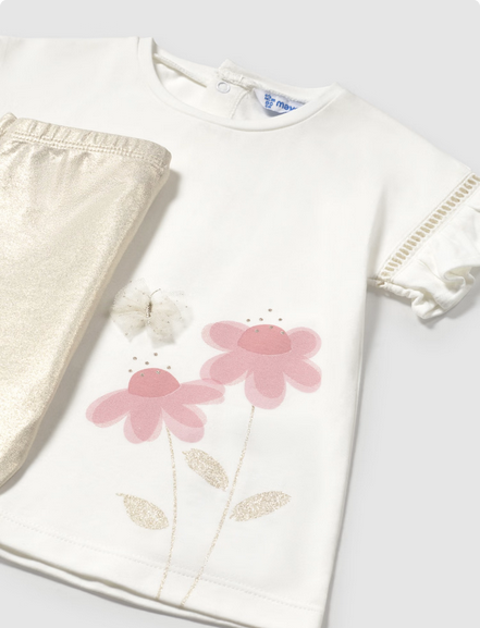 Mayoral 1734 Girl’s Short Sleeve T-Shirt & Sparkly Legging Set