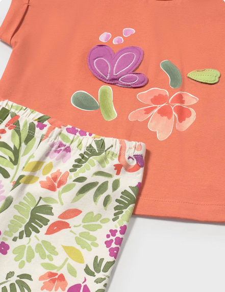 Mayoral 1738 Baby Girl’s Flower Print T-Shirt & Pants Set 2PC/ Zanahoria