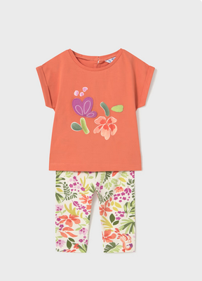 Mayoral 1738 Baby Girl’s Flower Print T-Shirt & Pants Set 2PC/ Zanahoria