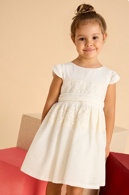 Mayoral 3911 Girl’s Embroidered Dress w/ Belt/