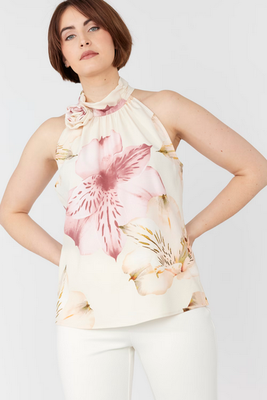 Frank Lyman 256332 Top Halter Neck Floral /PEACH PINK