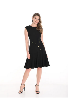 Frank Lyman 256114 Dress Gold Buttons Ruffle Bottom /BLACK