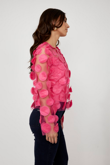 Frank Lyman 259708 Long Sleeve Mesh Blouse Circle Appliques