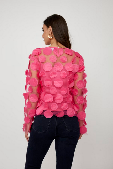Frank Lyman 259708 Long Sleeve Mesh Blouse Circle Appliques