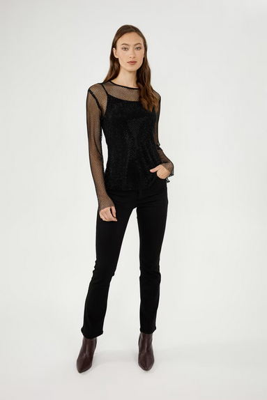 Frank Lyman 244619U Knit Rhinestone Long Sleeve Top – Black