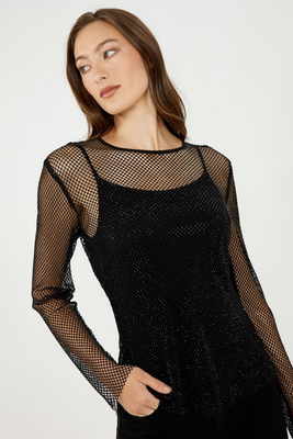 Frank Lyman 244619U Knit Rhinestone LS Top /BLACK